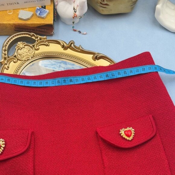 🆕 SELF-PORTRAIT 🧿 NWOT Red Knit Heart Buttoned Cardigan + Midi Skirt Set Sz M - Picture 14 of 15